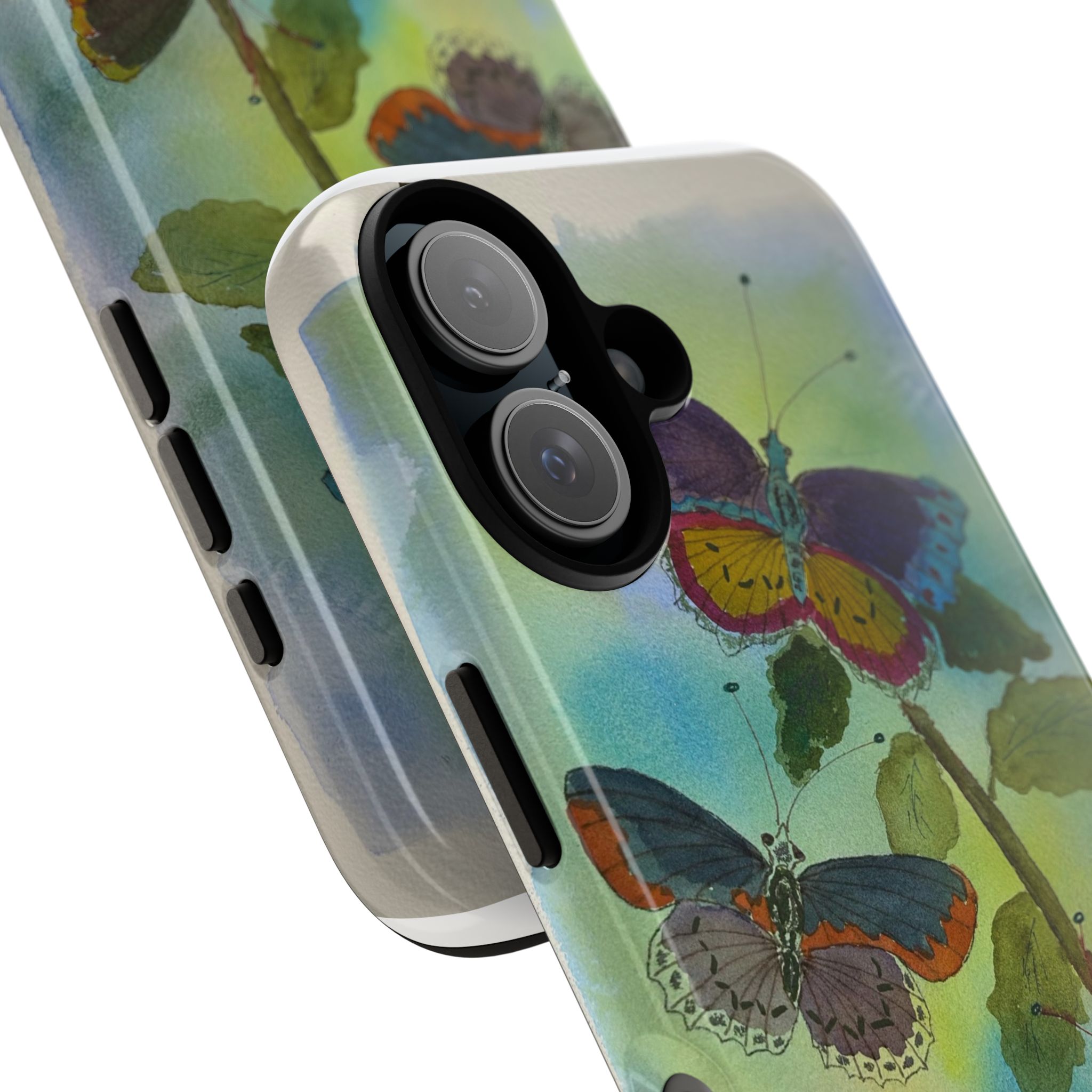 Watercolor Butterflies Phone Case | Floral Nature Art, Pastel Garden Design - Image 2