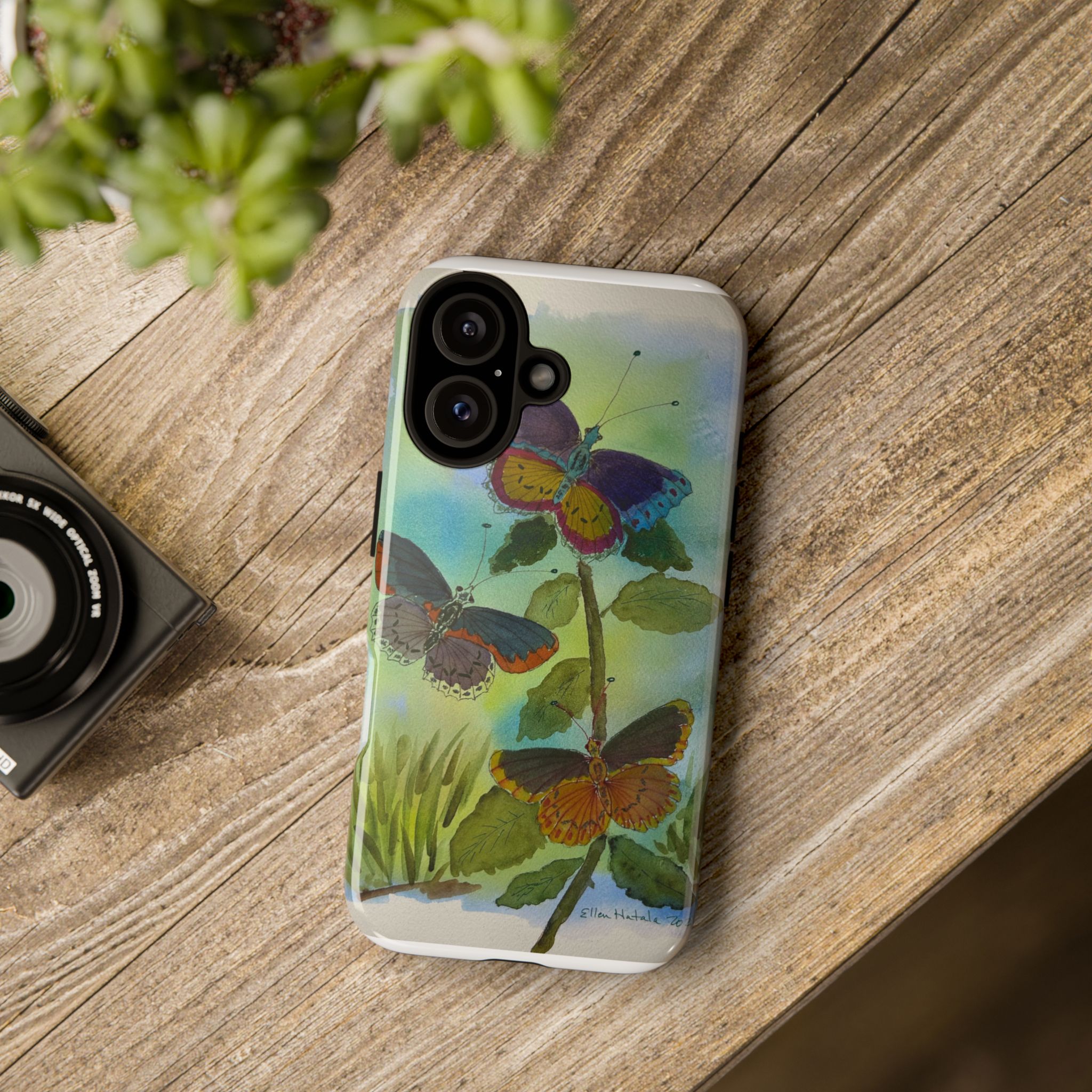 Watercolor Butterflies Phone Case | Floral Nature Art, Pastel Garden Design - Image 4