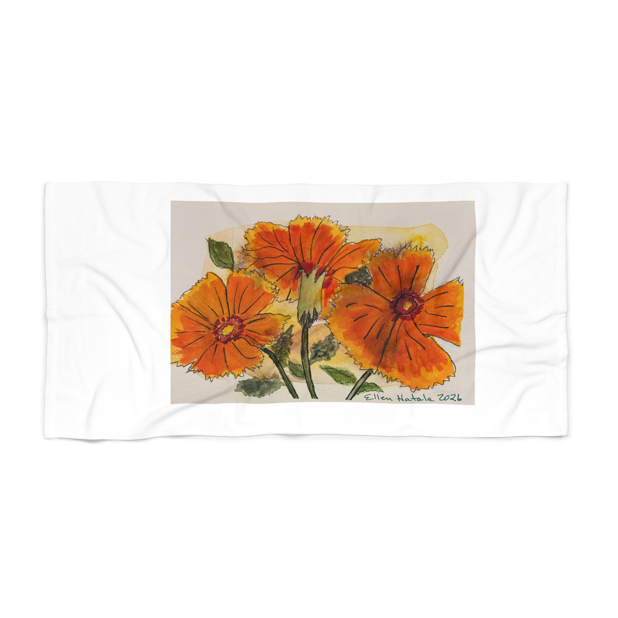 Orange Poppy Beach Towel — Hand-Painted Floral Towel for Summer & Pool - Image 3