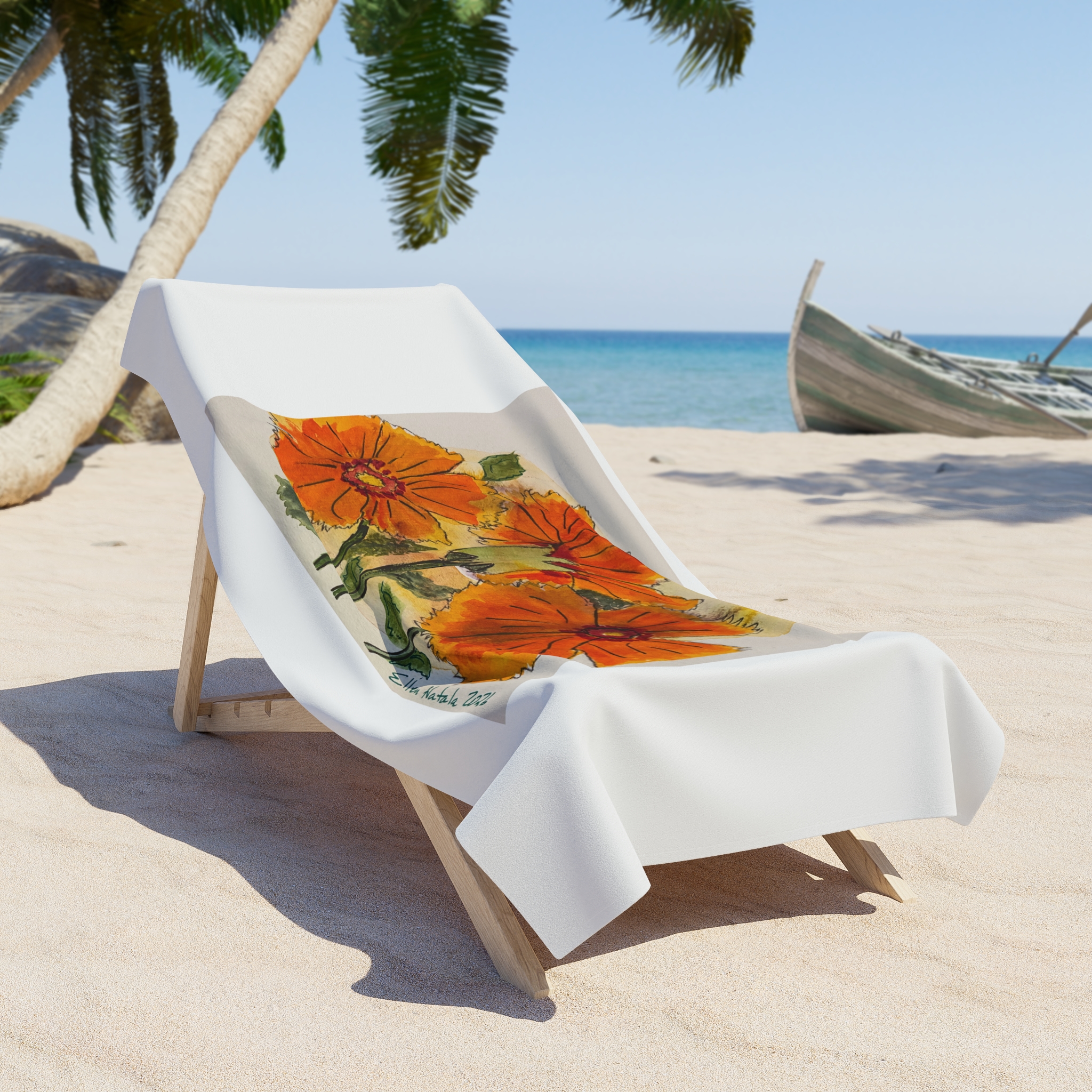Orange Poppy Beach Towel — Hand-Painted Floral Towel for Summer & Pool - Image 4