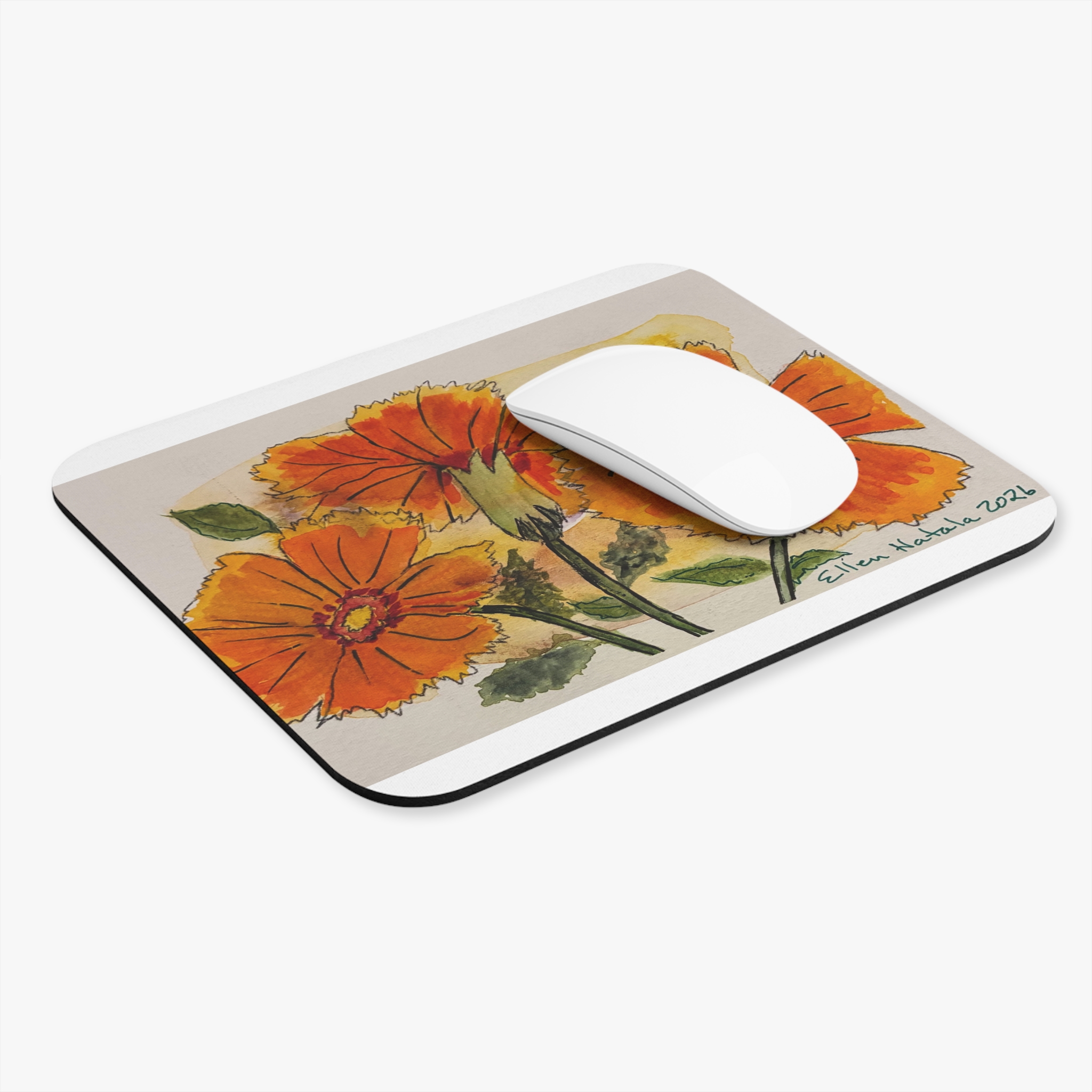 Orange Poppy Watercolor Mouse Pad — Floral Desk Mousepad for Garden Lovers - Image 3