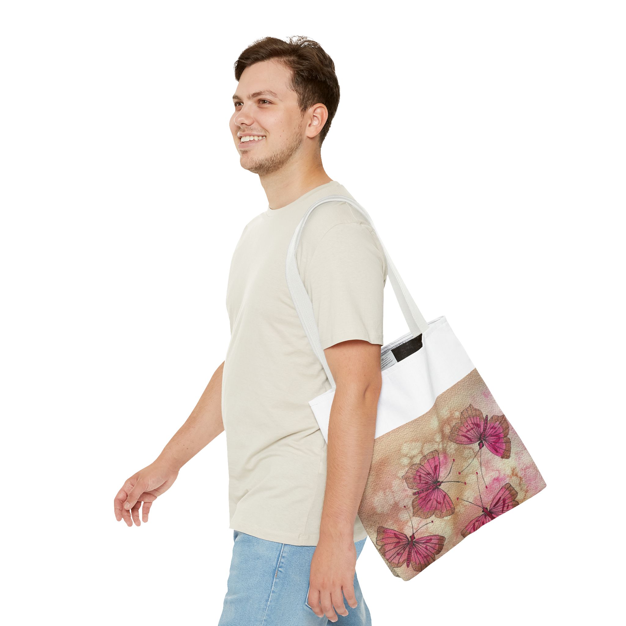 Pink Watercolor Butterfly Tote Bag – Floral AOP Shoulder Tote - Image 15