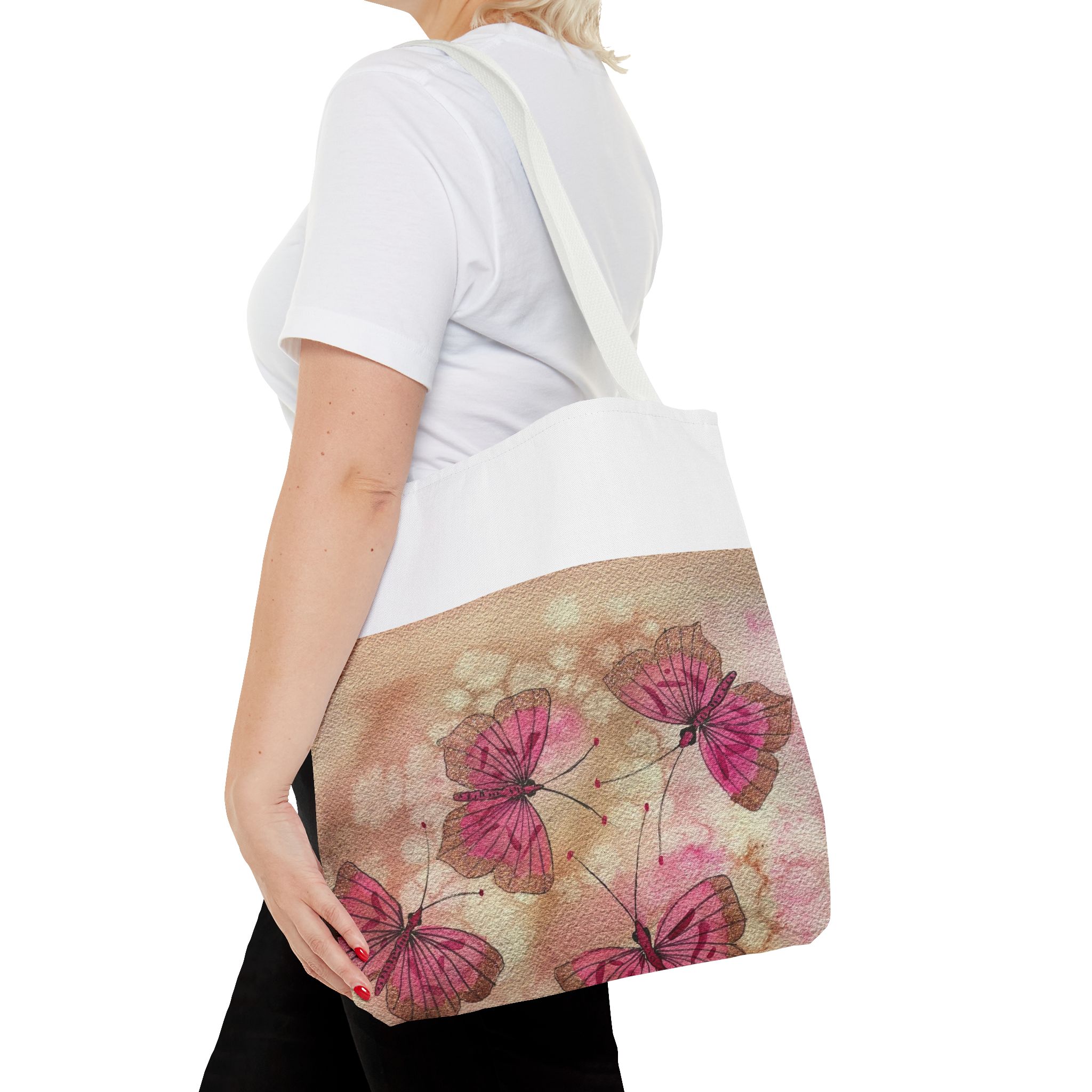 Pink Watercolor Butterfly Tote Bag – Floral AOP Shoulder Tote - Image 16