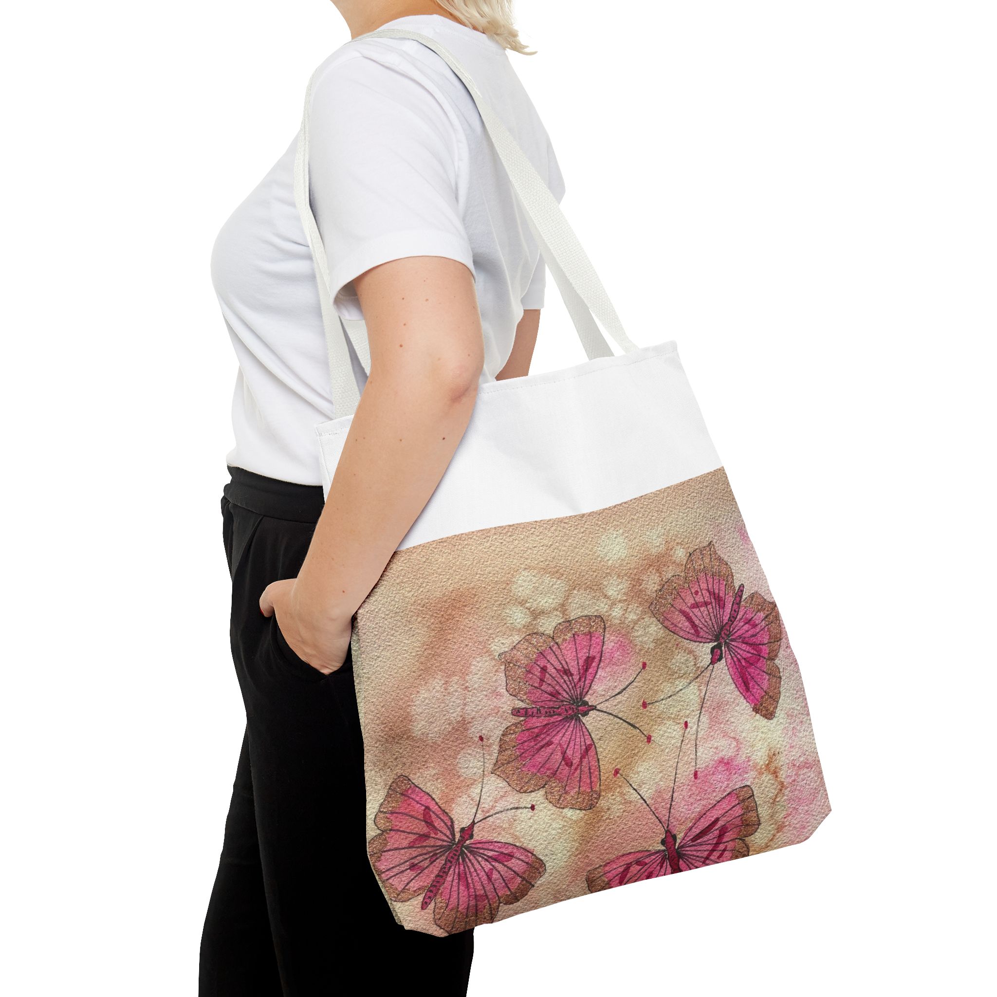 Pink Watercolor Butterfly Tote Bag – Floral AOP Shoulder Tote - Image 20
