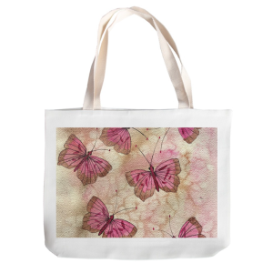Pink Butterflies in Flight Canvas Tote Bag (15 x 17 in)
